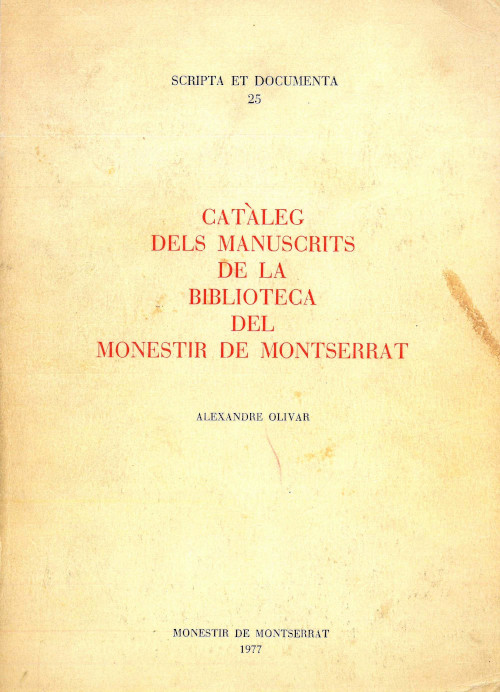 Catàleg del manuscrits Olivar Biblioteca de Montserrat