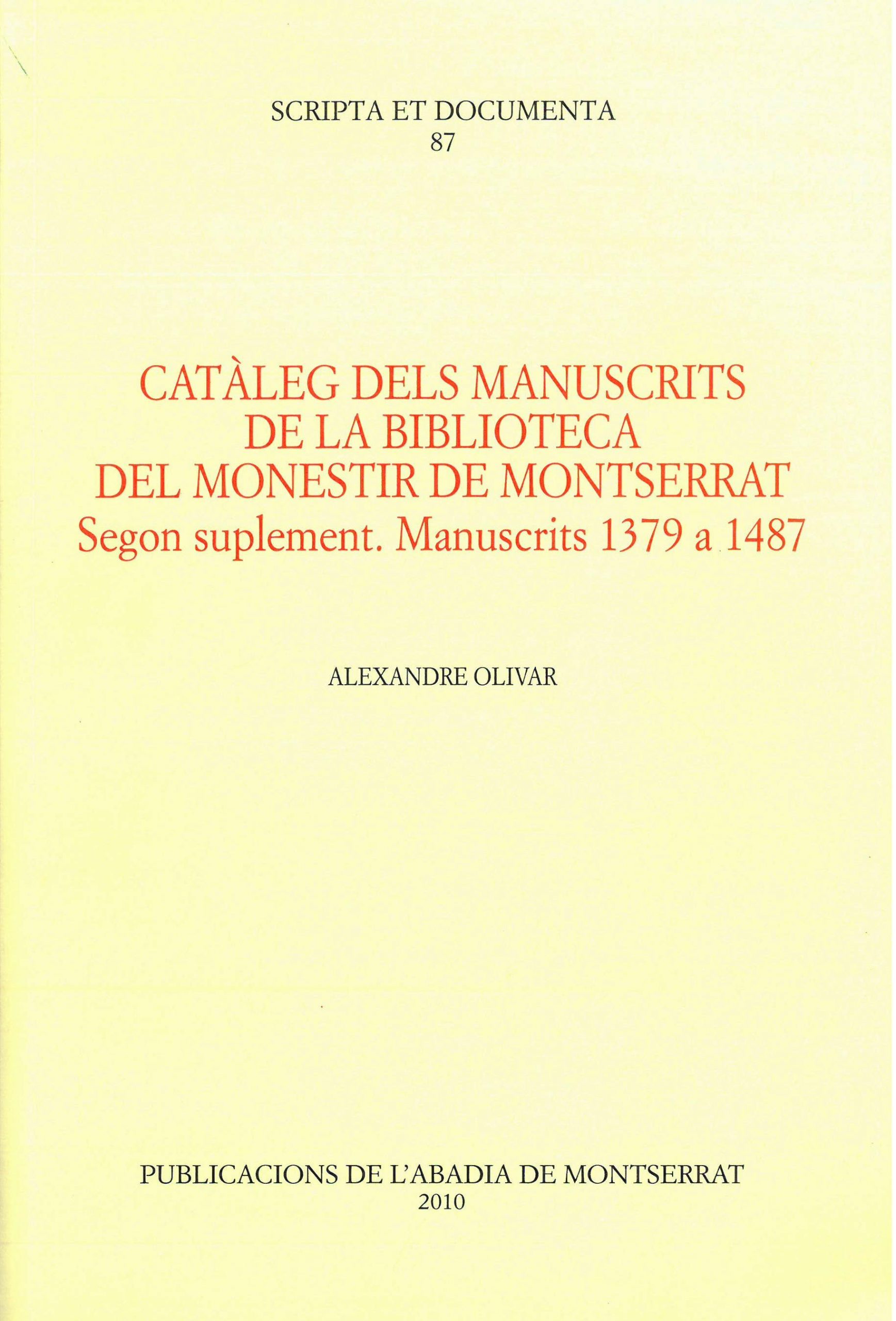 Cataleg Manuscrits Biblioteca de Montserrat